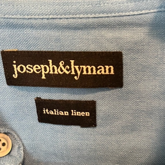 Blue pure linen button down shirt Joseph and Lyman Italian linen size large - Picture 8 of 10